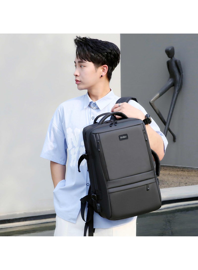 HIKE Expandable Premium Computer Backpack Water Resistant Shoulder Daypack with 360° Degree Opening Compartment and Built in USB Port for Travel/Business/College, HKY3730- Black - Image 2