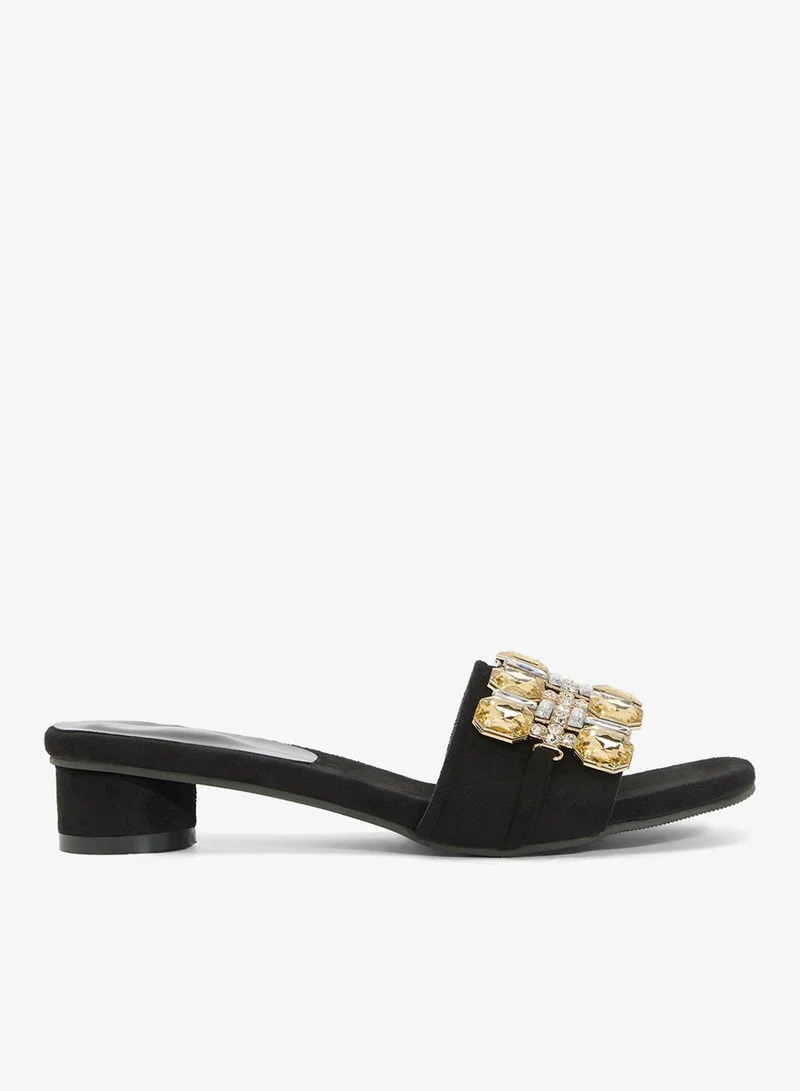 Ella Limited Edition Black Jewel Embellished Block Heel Sandals for Women | Best Price UAE