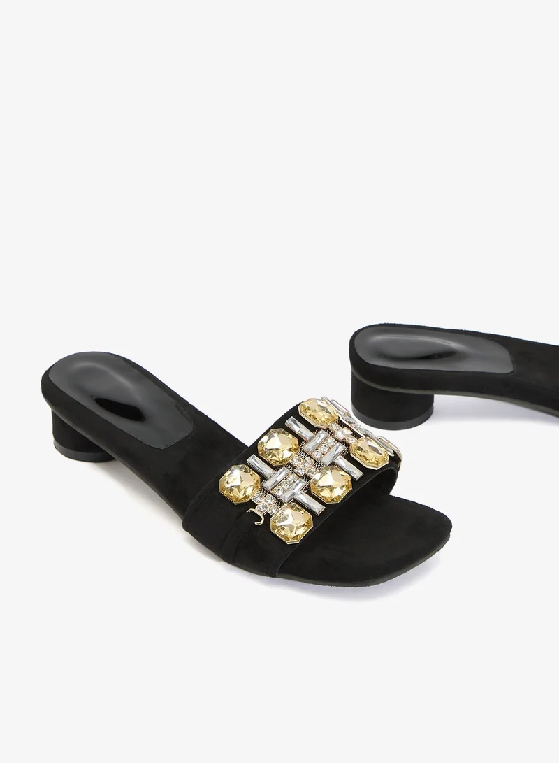 Ella Limited Edition Black Jewel Embellished Block Heel Sandals for Women | Best Price UAE