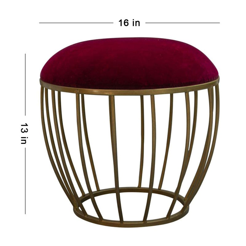 nestroots nestroots Sitting Stool for Living Room Furniture Set of 2 Ottoman pouffes for Sitting | Metallic Side Table Puffy Foot Stool with Metalic Legs Home Furniture (14 inch Wine & Black) - Image 2