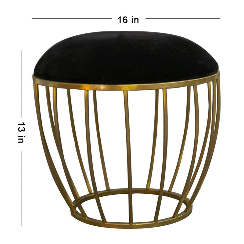nestroots nestroots Sitting Stool for Living Room Furniture Set of 2 Ottoman pouffes for Sitting | Metallic Side Table Puffy Foot Stool with Metalic Legs Home Furniture (14 inch Wine & Black) - Image 5