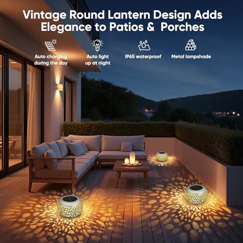 NFEVER Solar Lanterns Outdoor Waterproof: 2 Pack White Hollow Out Metal Solar Lights - 2 Lighting Colors Outside Garden Yard Porch Indoor Tabletop Retro Decorations - Unique Gifts for Women Mom Wife - Image 5