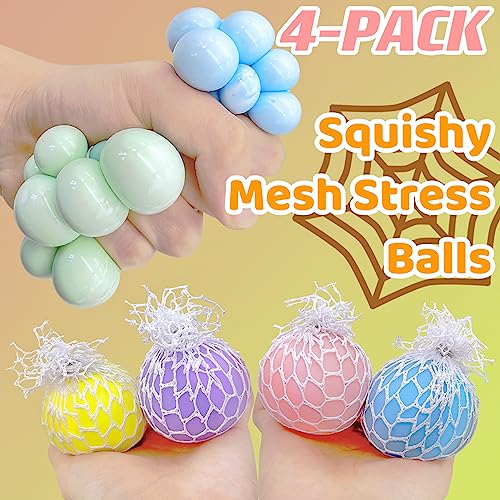 ZTATU Stress Balls for Kids Fidget Toys Adults Mesh Grape Stress Ball 4Pack Squishy Toys Fidget Squish Dough Ball Autism Sensory Toys for Autistic Children Stress Relief Toy Party Favors for 812 - Image 5