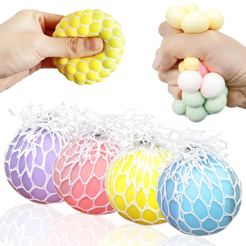 ZTATU Stress Balls for Kids Fidget Toys Adults Mesh Grape Stress Ball 4Pack Squishy Toys Fidget Squish Dough Ball Autism Sensory Toys for Autistic Children Stress Relief Toy Party Favors for 812 - Image 3