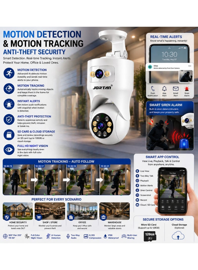 Jortan 4+4MP Indoor Dual Lens Wi-Fi Security Camera,6X Digital Zoom, Full Color Night Vision, 2 way Talking, Motion Detection, Motion Tracking, HD Picture, Security Alarm, PTZ Control, 24/7 Recording - Image 5