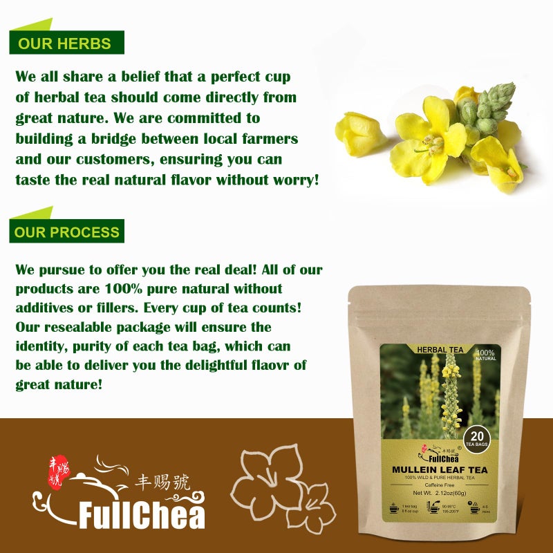 FullChea - Mullein Leaf Tea Bags, 20 Teabags, 3g/bag For Lungs - Non-GMO - Caffeine-free - Natural Healthy Herbal Tea - Image 5