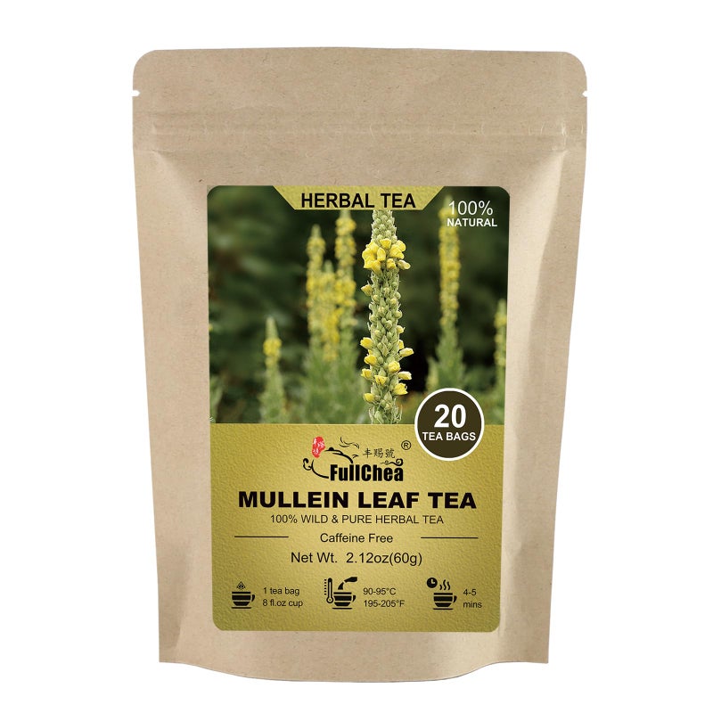 FullChea - Mullein Leaf Tea Bags, 20 Teabags, 3g/bag For Lungs - Non-GMO - Caffeine-free - Natural Healthy Herbal Tea - Image 1