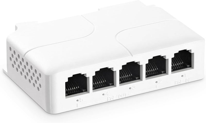موسع يو لينكا 5 منافذ PoE مع 1 مدخل PoE و 4 مخارج PoE، مكرر PoE IEEE 802.3 af/at/bt بقدرة 90 واط مع سرعة 10/100 ميجابت في الثانية، مفتاح PoE تمريري للتركيب على الحائط وسكة دين - Image 1