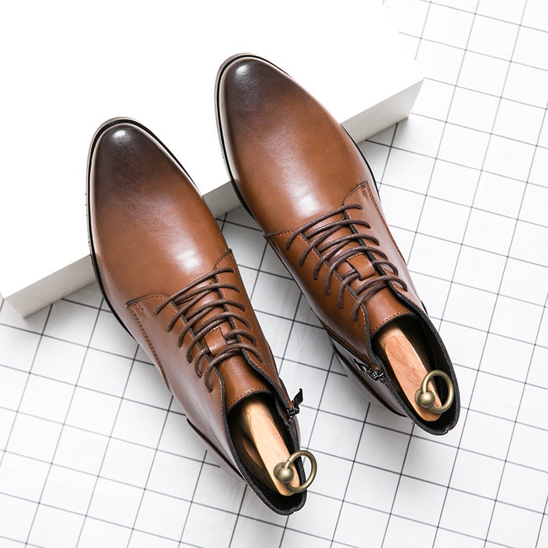 Men'S British Leather Shoes Men'S Korean-Style Pointed Business Formal Casual Leather Boots Trendy Chelsea Men'S Boots Plus Size Men'S Shoes - Image 1