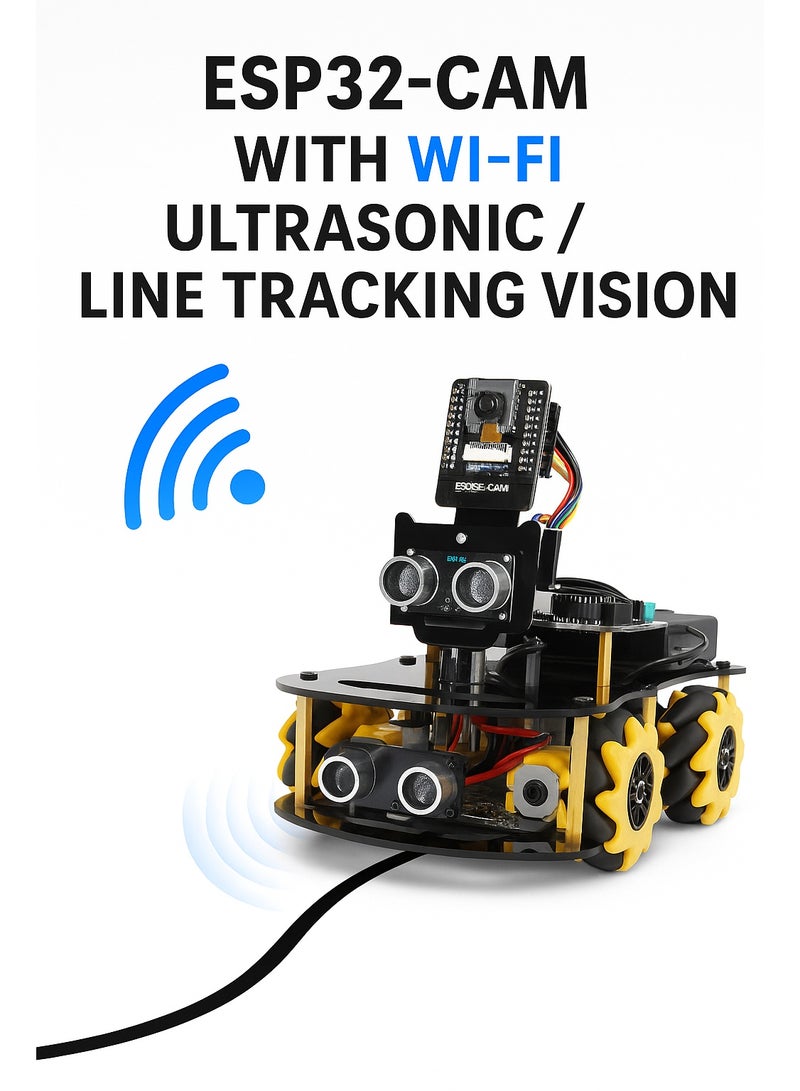 robotgcc Omnidirectional Mecanum Robot Car with ESP32 Camera – Real-time Video Streaming, Infrared Line Following, Ultrasonic Ranging, Path Navigation, Arduino IDE/MicroPython Compatible – Maker Lab & Competition Kit - Image 3