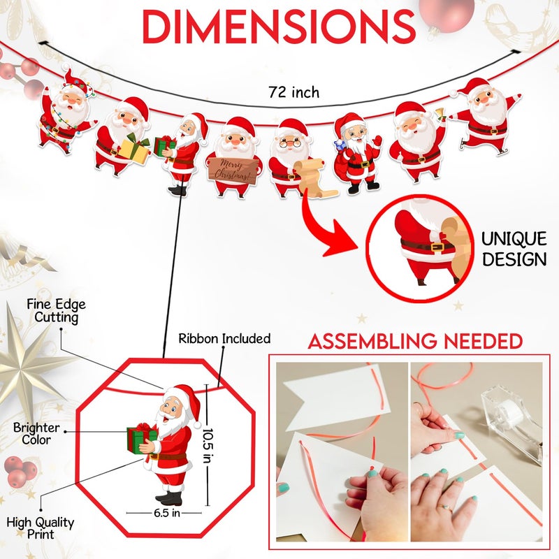 Zyozique® Christmas Party Paper Banner - Santa Character for X-Mass Decorations, Merry Christmas for Home - Office Party, Xmas Bunting - Image 2