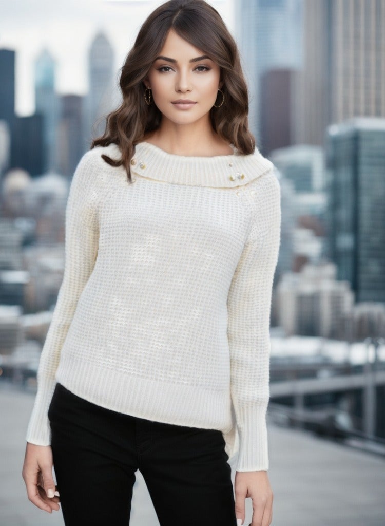 GUESS Guess Women Long Sleeve Off White High Neck Pullover - Medium  - Image 1