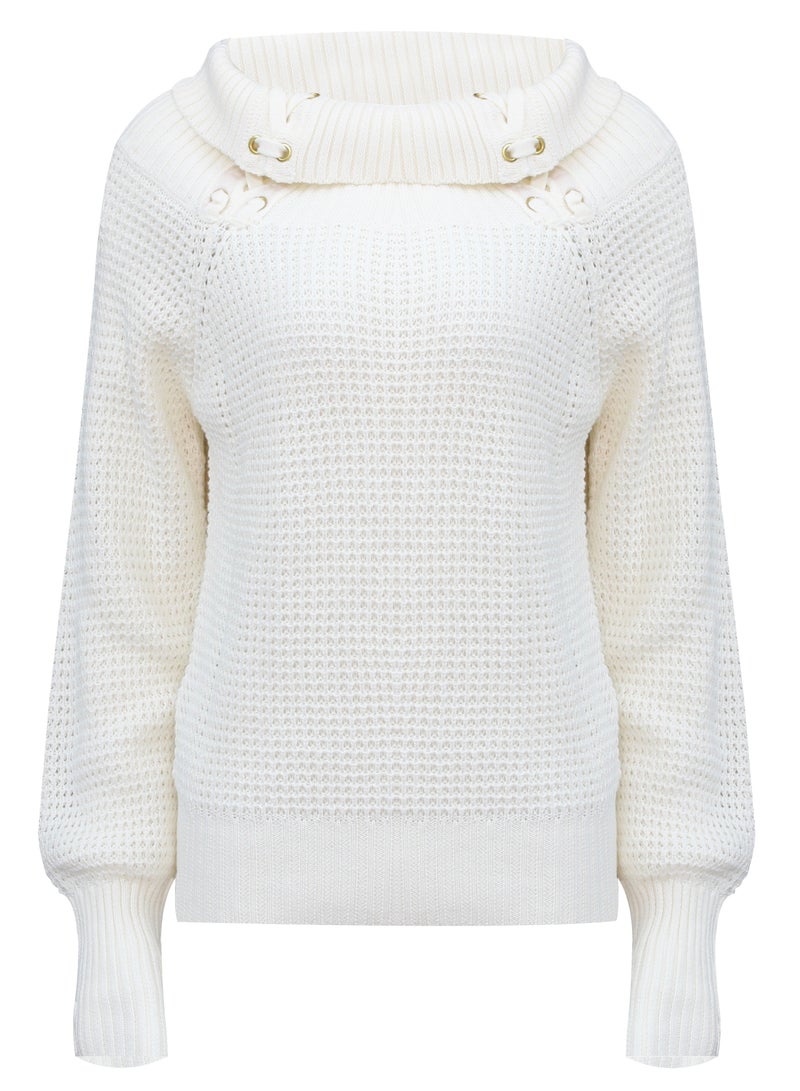 GUESS Guess Women Long Sleeve Off White High Neck Pullover - Medium  - Image 2
