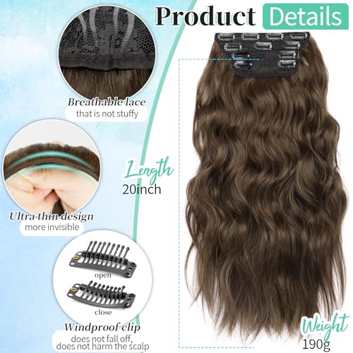 KooKaStyle Clip in Hair Extensions 4PCS Long Wavy Medium Brown Thick Hairpieces for Women Weft Natural Synthetic 20 Inch Daily Use - Image 3