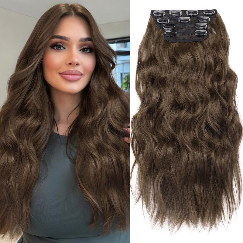 KooKaStyle Clip in Hair Extensions 4PCS Long Wavy Medium Brown Thick Hairpieces for Women Weft Natural Synthetic 20 Inch Daily Use - Image 2