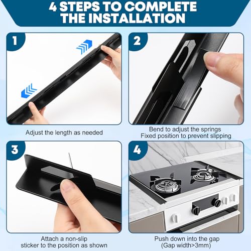 Linidcoud Anti-slip Not Sharp Stove Gap Covers Stainless Steel 2PCS 13.8"~27.6" Adjustable Oven Gap Filler for Counter Stove Guards Effectively Protect Cooktop Trim Kit Suitable for Uneven Surface - Image 4