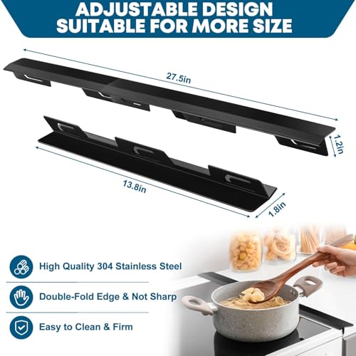 Linidcoud Anti-slip Not Sharp Stove Gap Covers Stainless Steel 2PCS 13.8"~27.6" Adjustable Oven Gap Filler for Counter Stove Guards Effectively Protect Cooktop Trim Kit Suitable for Uneven Surface - Image 2