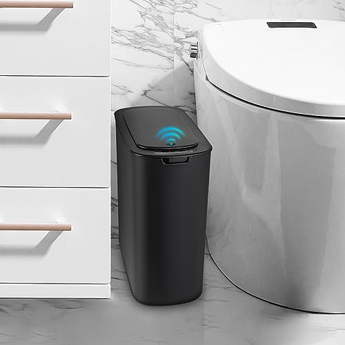 Cesun Automatic Motion Sensor Black Bathroom Trash Can with Lid 26 Gallon Touchless Trash Bin Smart Plastic Slim Garbage Can Small Wastebasket for Toilet Office rv Bedroom Living Room
