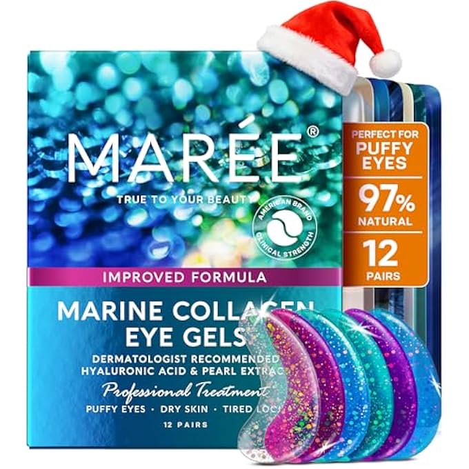 MAREE جل العين بالكولاجين - أقنعة العين اللؤلؤية التي تقلل من التجاعيد، العيون المنتفخة، الهالات السوداء، أكياس العين مع كولاجين بحري طبيعي، حمض الهيالورونيك HA - لاصقات تحت العين المضادة للشيخوخة، علاج مرطب للوجه - Image 2