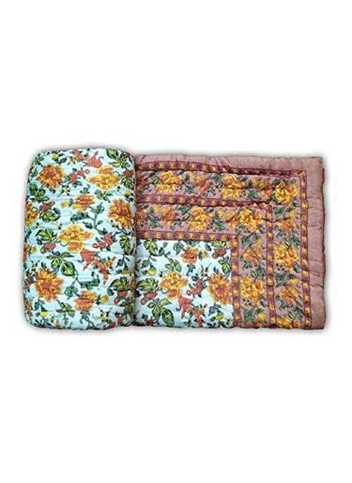 SIBLEY SIBLEY Cotton Single Bed Jaipuri Razai Jaipuri Blanket Ac Quilt for Winter Soft Light Weight Rajasthani Traditional Cotton Razai 55 x 85 inch Beige  - Image 4