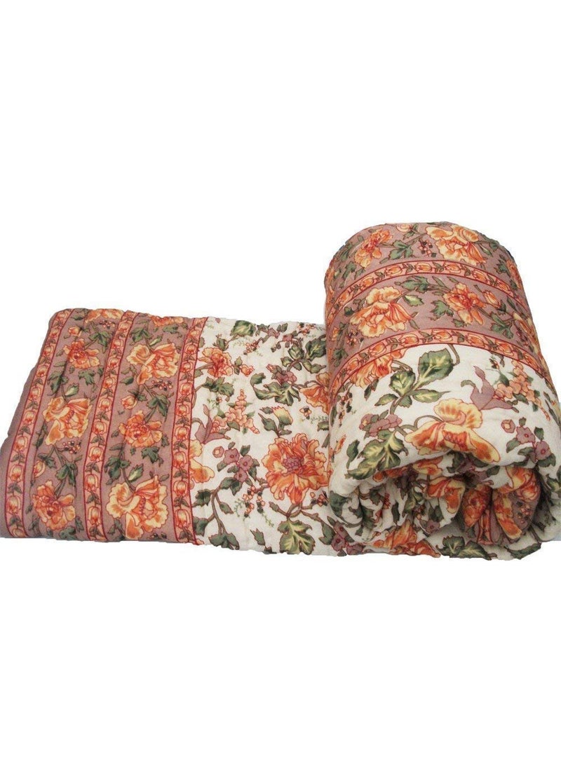 SIBLEY SIBLEY Cotton Single Bed Jaipuri Razai Jaipuri Blanket Ac Quilt for Winter Soft Light Weight Rajasthani Traditional Cotton Razai 55 x 85 inch Beige  - Image 1