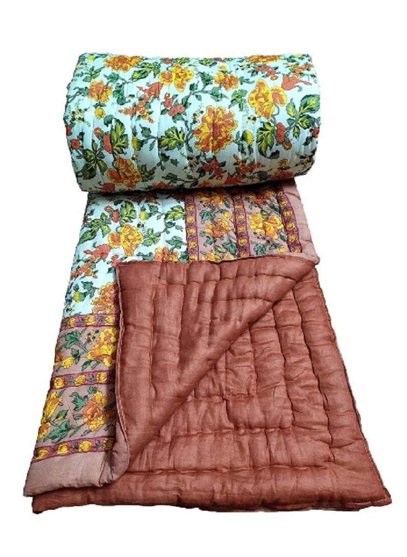 SIBLEY SIBLEY Cotton Single Bed Jaipuri Razai Jaipuri Blanket Ac Quilt for Winter Soft Light Weight Rajasthani Traditional Cotton Razai 55 x 85 inch Beige  - Image 2