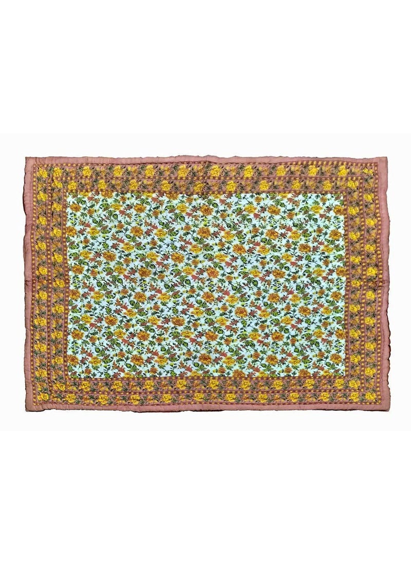 SIBLEY SIBLEY Cotton Single Bed Jaipuri Razai Jaipuri Blanket Ac Quilt for Winter Soft Light Weight Rajasthani Traditional Cotton Razai 55 x 85 inch Beige  - Image 3