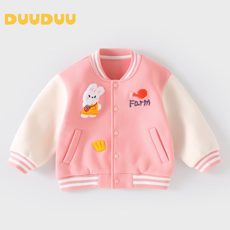 Clearance Childrens Spring and Autumn Cardigan Sports Jacket Baby Boys and Girls Fashion Baseball Suit Jacket Childrens Coat Childrens Clothing Rabbit powder (single layer in spring and autumn) 