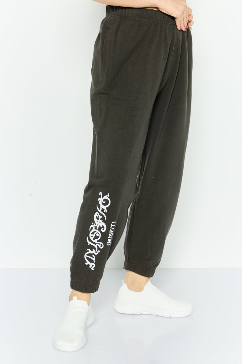 Misfit Women Regular Fit Graphic Print Sweatpants, Charcoal - Image 3