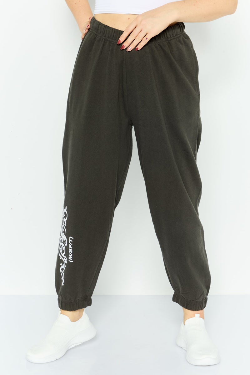 Misfit Women Regular Fit Graphic Print Sweatpants, Charcoal - Image 1