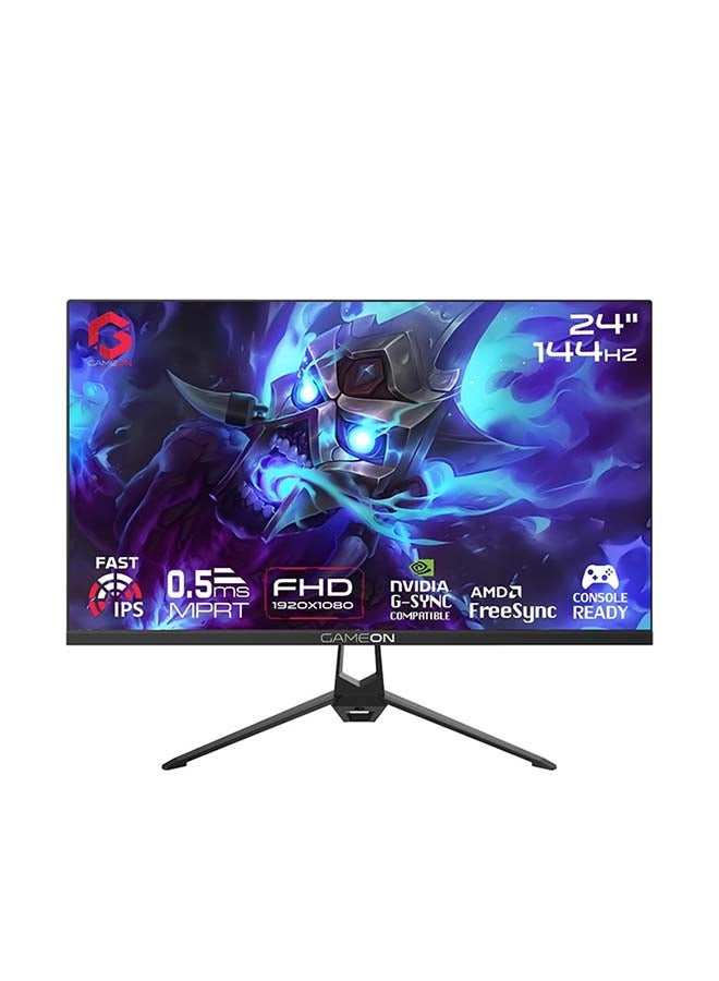 GAMEON 24 Inch FHD Gaming Monitor, 144 Hz Fast IPS, 0.5 ms MPRT, HDR10, FreeSync & G-Sync Compatible, HDMI 2.1 & DisplayPort, Built-in Speakers, Flicker-Free, Low Blue Light, VESA-Ready black - Image 1