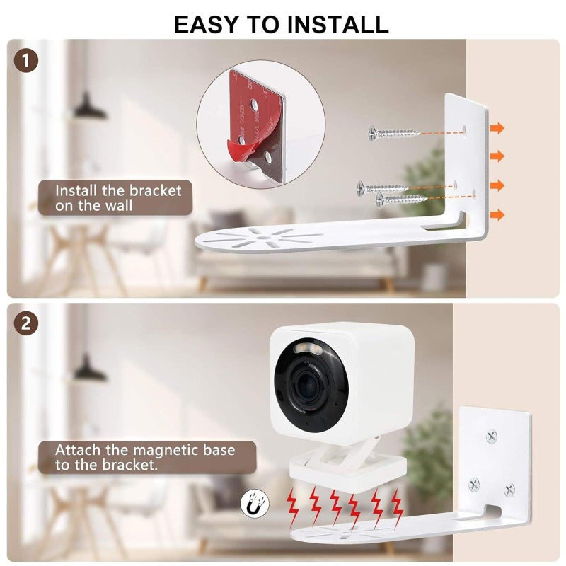 ToolHouse 2 Pack Adhesive Metal Wall Mount for Security Camera – Adjustable Bracket for Corner & Ceiling Installation, No-Drill, Anti-Rust – Compatible with Most Indoor Cameras - Image 3