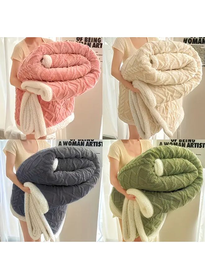 Grey Plush Fleece Blanket Ultra Soft Thickened Premium Jacquard All Season Warm - Image 2