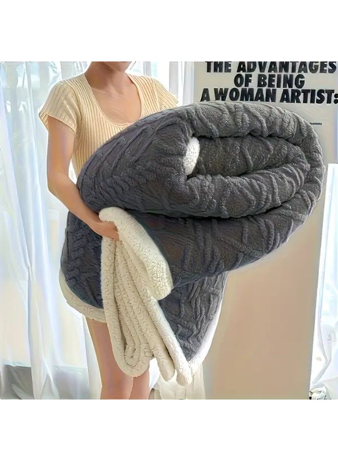 Grey Plush Fleece Blanket Ultra Soft Thickened Premium Jacquard All Season Warm - Image 3
