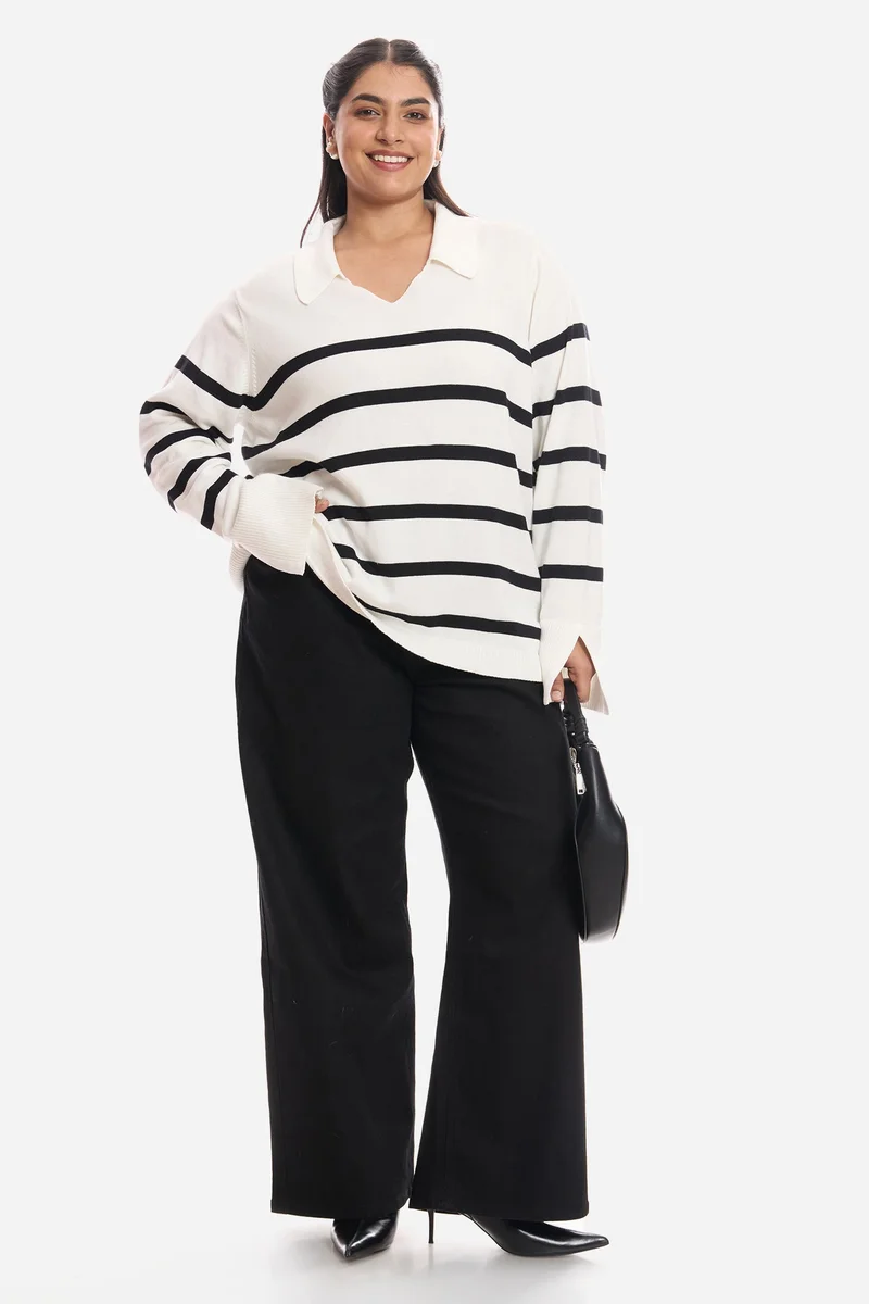 فيرجيو Stripes Cotton Plus Size Pullover With Full Sleeves for Women