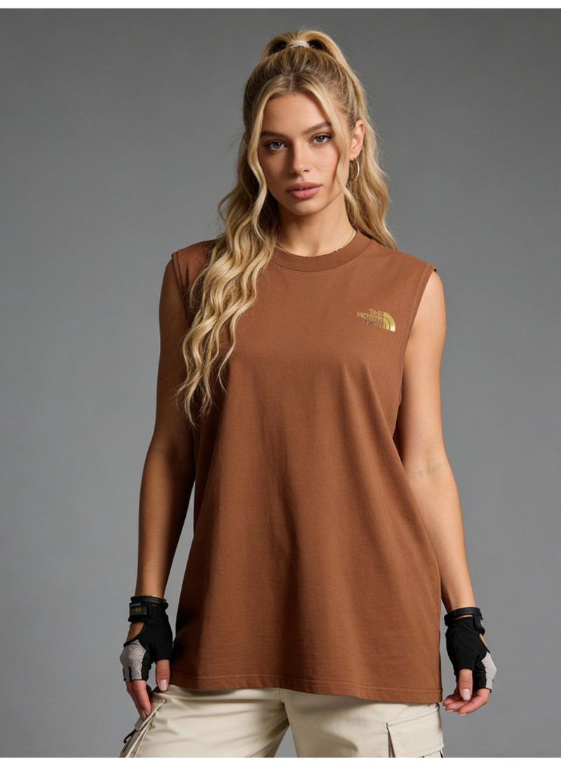 THE NORTH FACE North sleeveless vest T-shirt gold logo printing loose version-cotton round neck-the same for men and women - Image 5
