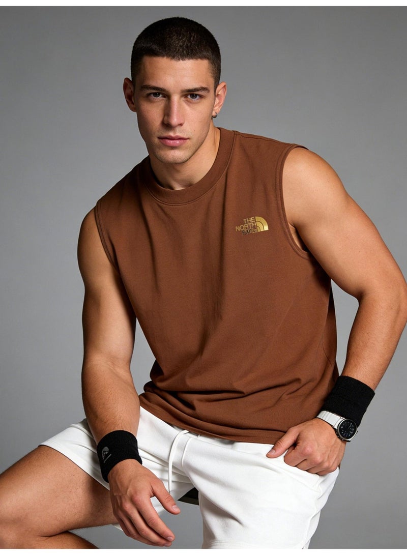 THE NORTH FACE North sleeveless vest T-shirt gold logo printing loose version-cotton round neck-the same for men and women - Image 4