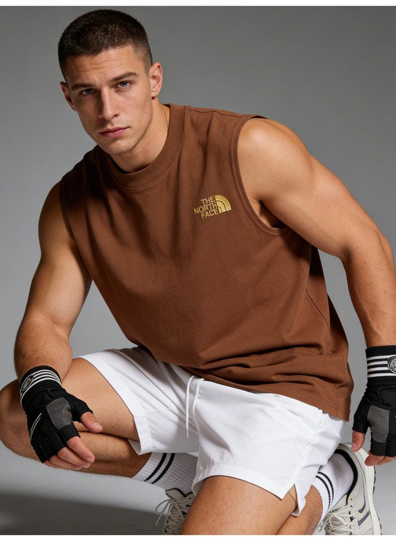 THE NORTH FACE North sleeveless vest T-shirt gold logo printing loose version-cotton round neck-the same for men and women - Image 3