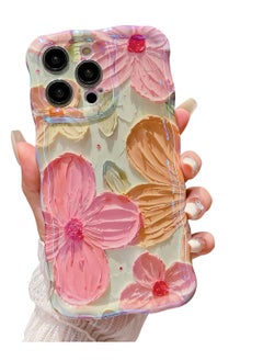 SYOSI SYOSIC for iPhone 15 Pro Max Case, Colorful Retro Oil Painting Flower Cute Curly Wave Border Floral Case for Women Girls, Camera Protection Soft Shockproof Cover Case for iPhone 15 Pro Max - Pink  - Image 1