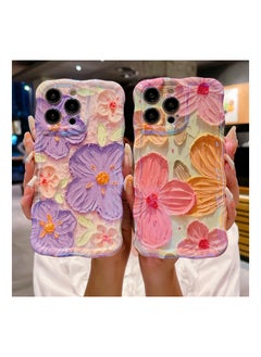 SYOSI SYOSIC for iPhone 15 Pro Max Case, Colorful Retro Oil Painting Flower Cute Curly Wave Border Floral Case for Women Girls, Camera Protection Soft Shockproof Cover Case for iPhone 15 Pro Max - Pink  - Image 5