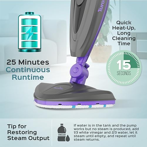 Turonic ST3 10-in-1 Steam Mop - 1500W Floor Steamer with Detachable Handle, 110°C Steam, 25-Min Runtime, Handheld Cleaner for Tile, Grout, Hardwood, Carpet, Upholstery, Chemical-Free Cleaning - Image 3