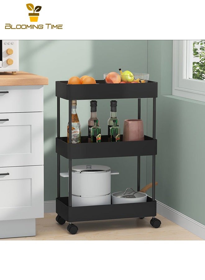BLOOMING TIME 3-layer movable crevice rack, wheeled cart, layered rack, kitchen supplies, household appliances, floor-to-ceiling crevice storage rack, black - Image 1