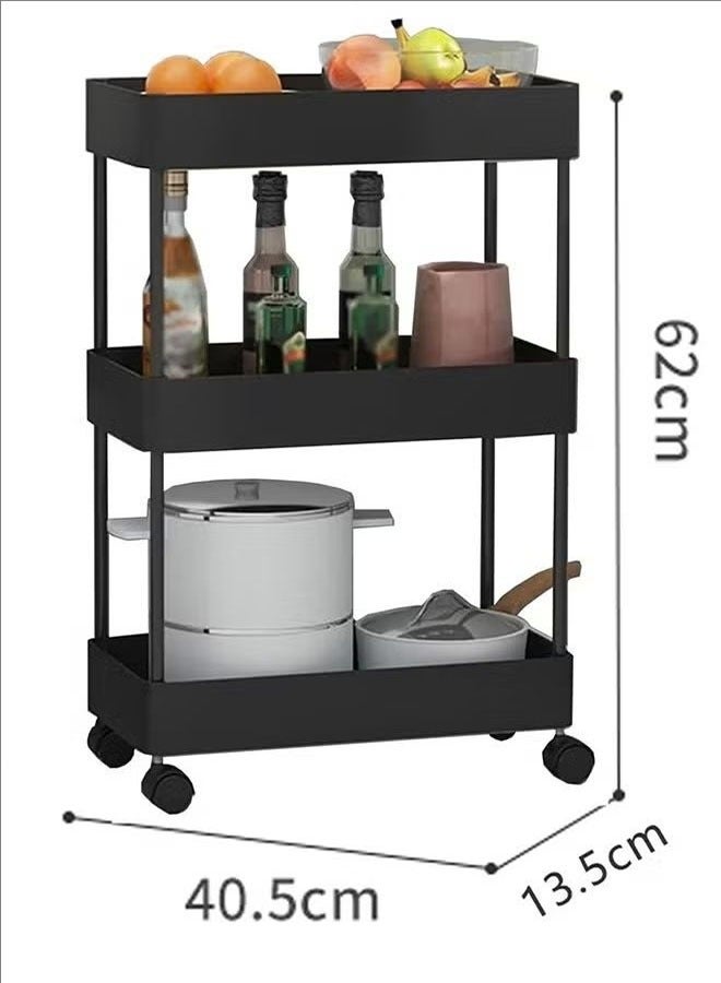 BLOOMING TIME 3-layer movable crevice rack, wheeled cart, layered rack, kitchen supplies, household appliances, floor-to-ceiling crevice storage rack, black - Image 2