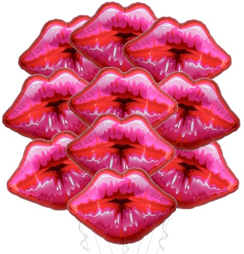 Vuzvuv 10 Packs of Large Pink Huge Red Lips Balloons Heart Ballons for Makeup Themed Party Anniversary Decor Kiss The Miss Goodbye30 Inch - Image 1