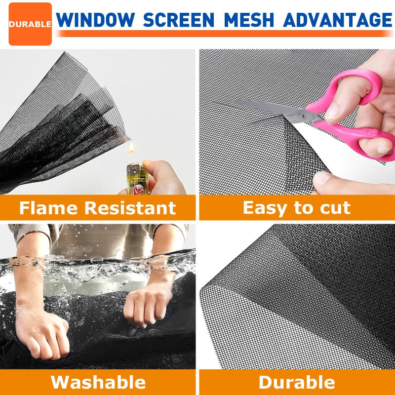 HOFUDON Window Screen Mesh, 48" x 100' Fiberglass Screen Roll Door Mesh, Replacement Window Screens for House Windows, Patio Porch Sliding Screen Mesh Black - Image 4