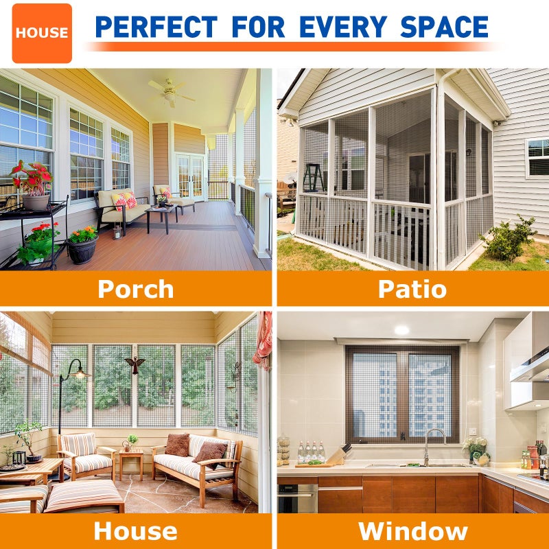 HOFUDON Window Screen Mesh, 48" x 100' Fiberglass Screen Roll Door Mesh, Replacement Window Screens for House Windows, Patio Porch Sliding Screen Mesh Black - Image 5