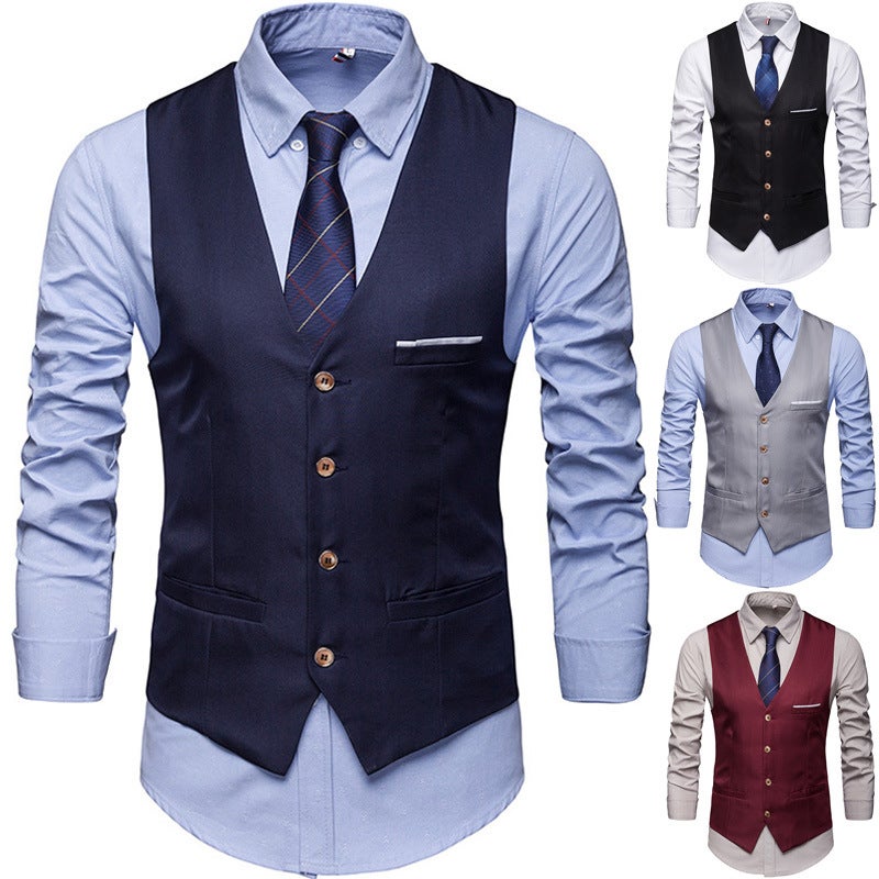 New Mens Suit Vest Slim Fit Groomsmen Formal V-Neck Waistcoat Navy  - Image 5