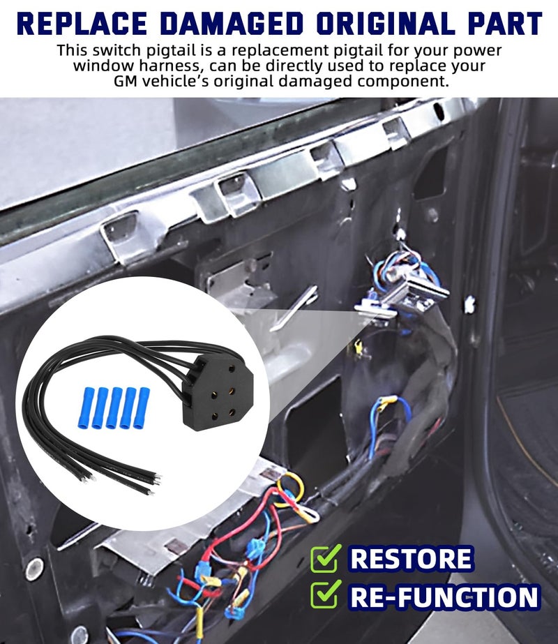 Alpha Rider Power Window Switch Pigtail 5-Way Connector Plug Wire Kit for 80's GM C10 Monte Carlo Regal Power Window Harness Pigtail Replacement with 5 Crimp Connectors (Nylon) - Image 3