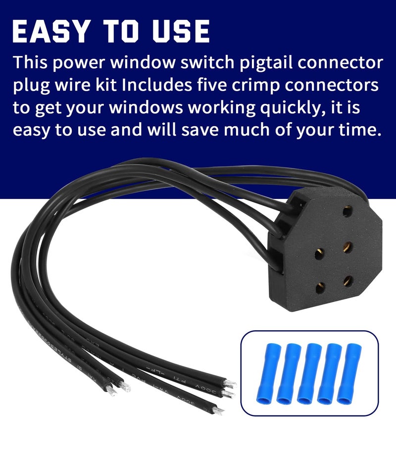 Alpha Rider Power Window Switch Pigtail 5-Way Connector Plug Wire Kit for 80's GM C10 Monte Carlo Regal Power Window Harness Pigtail Replacement with 5 Crimp Connectors (Nylon) - Image 4