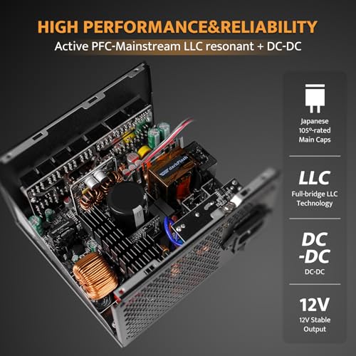 darkFlash PMT750 Fully Modular Power Supply ATX 3.1& PCIe 5.1 Ready, 12VHPWR Cable Included, 100% Japanese 105°C Capacitors, 80 Plus Gold Gaming PSU, Compact 150mm Size, 5 Year Warranty(White) - Image 5